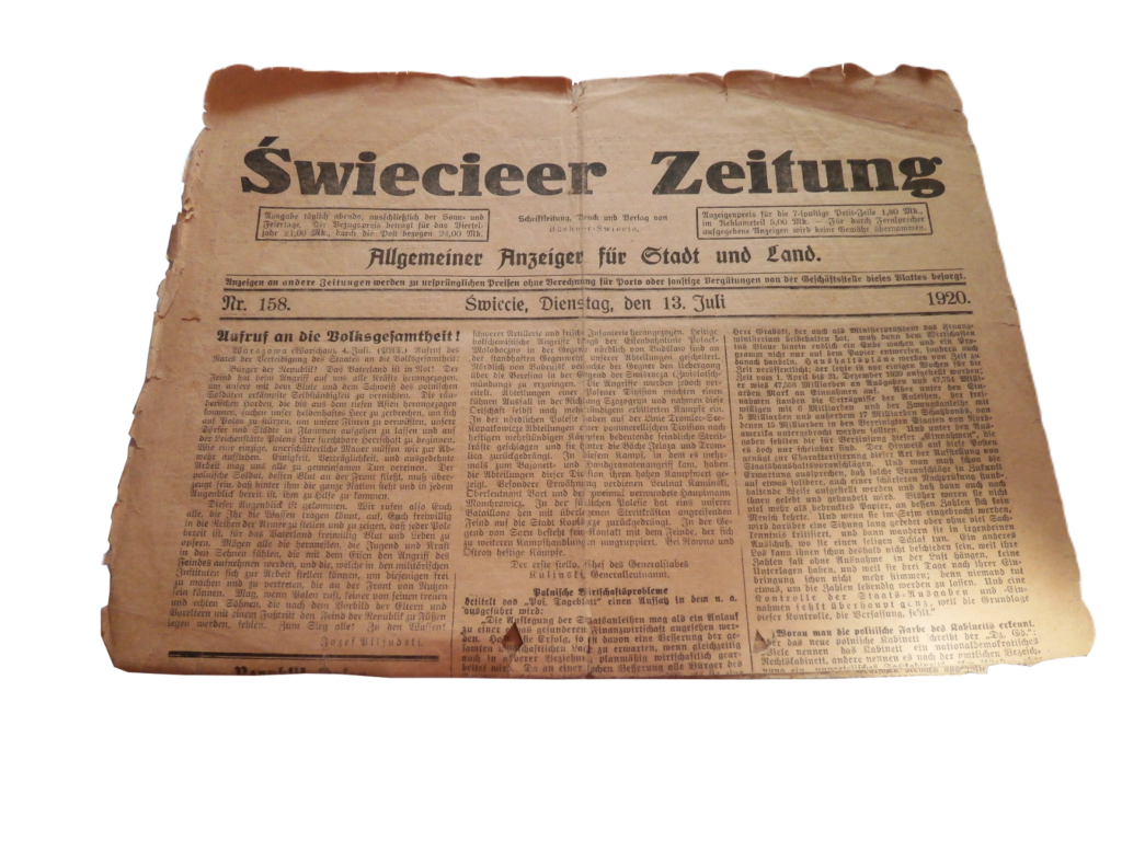 Eksponat - gazeta Świecie Zeitung, nr 158 13 lipiec 1920