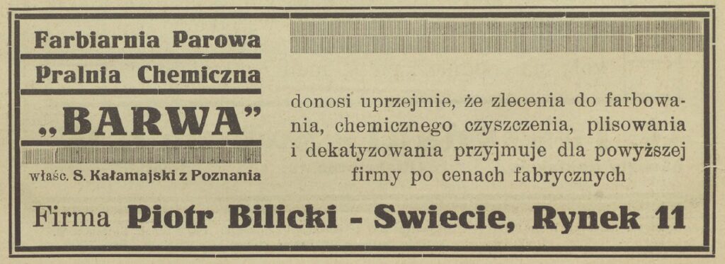 Piotr Bilicki_Farbiarnia Parowa Barwa_Rynek, Tygodnik Parafjalny ..., 26.02.1933, s. 5.