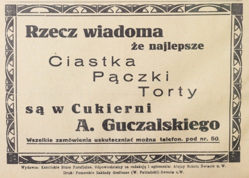 A. Guczalski_Cukiernia,Tygodnik Parafjalny Parafji św. Stanisława w Świeciu n. W., 24.02.1935, s. 6.